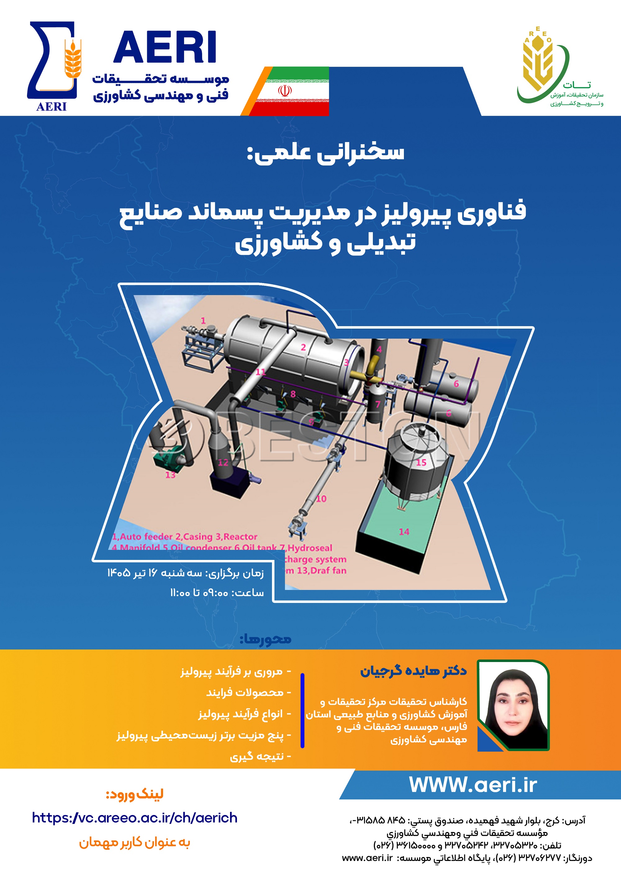 سخنرانی علمی: فناوری پیرولیز در مدیریت پسماند صنایع تبدیلی و کشاورزی